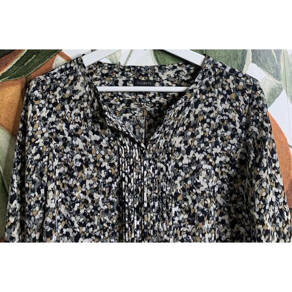 Talbots Small Printed Pleated Front Chiffon Long Sleeve Popover Blouse Top - Picture 2 of 6